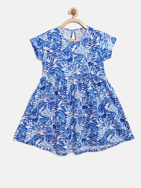 

Pepe Jeans Girls Blue & White Tropical Print Fit & Flare Dress