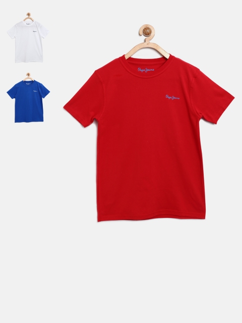

Pepe Jeans Boys Pack of 3 Solid Round Neck Pure Cotton T-shirts, Blue