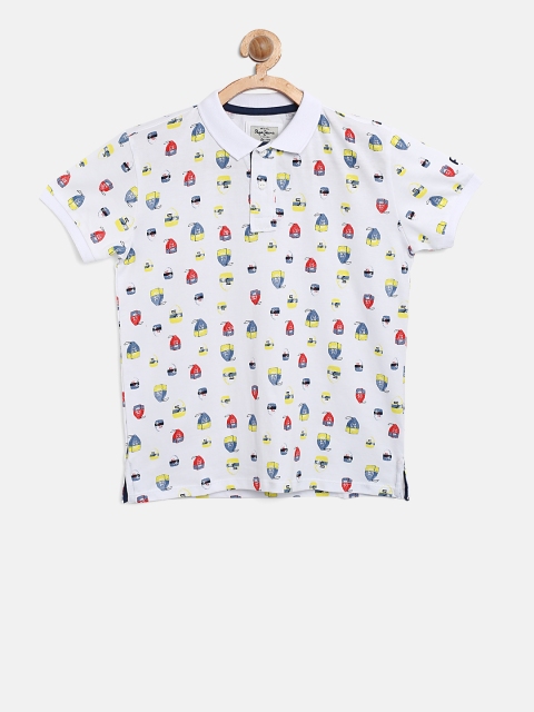 

Pepe Jeans Boys White Printed Polo Collar Pure Cotton T-shirt