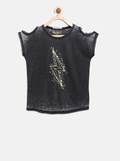 

Pepe Jeans Girls Charcoal Grey Printed Cold-Shoulder Top