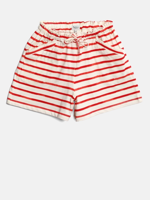 

Pepe Jeans Girls Off-White & Red Striped Casual Shorts