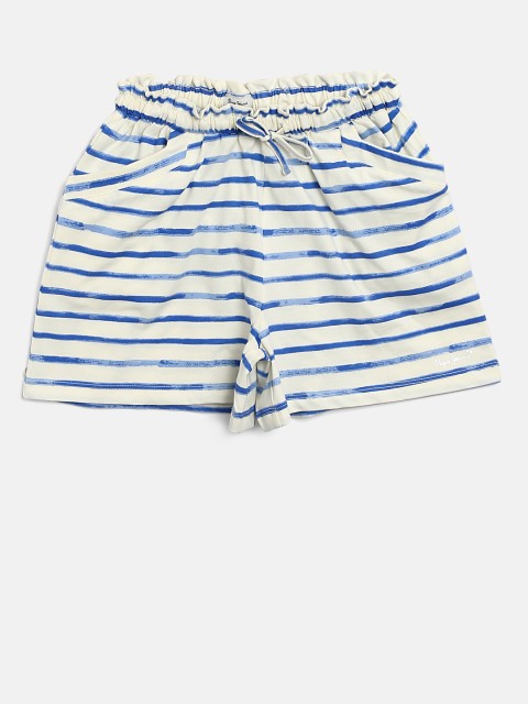 

Pepe Jeans Girls Off-White & Blue Striped Casual Shorts