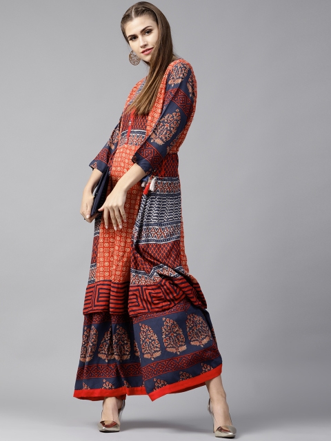 

Shree Women Blue & Orange Printed Maxi Dress