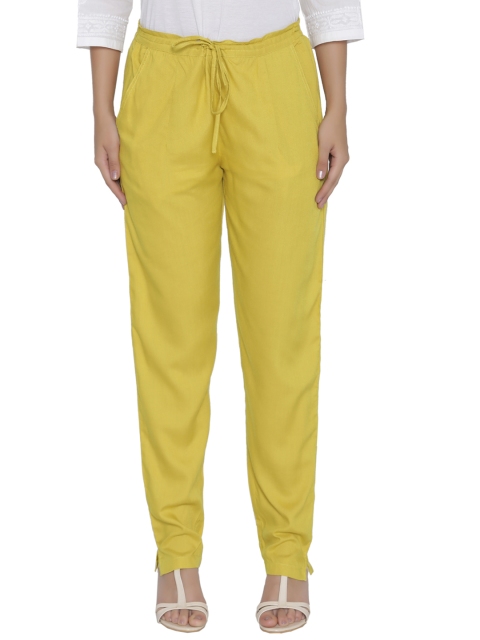 

Shree Women Lime Green Yellow Regular Fit Solid Regular Trousers