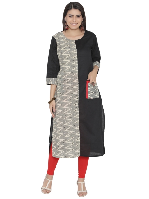 

Shree Women Beige & Black Printed Straight Kurta
