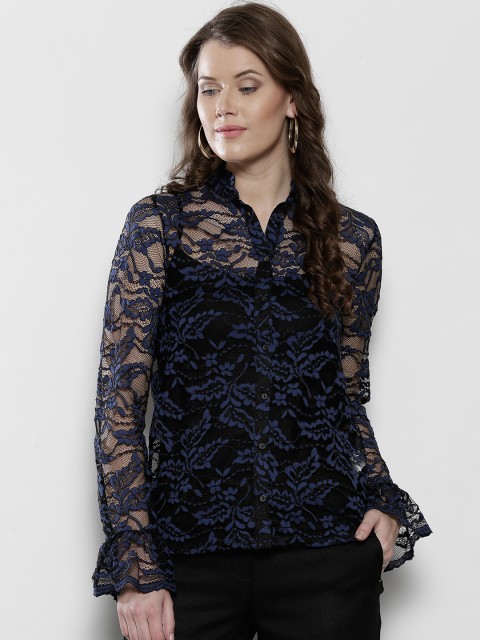 

DOROTHY PERKINS Women Black & Blue Lace Casual Shirt