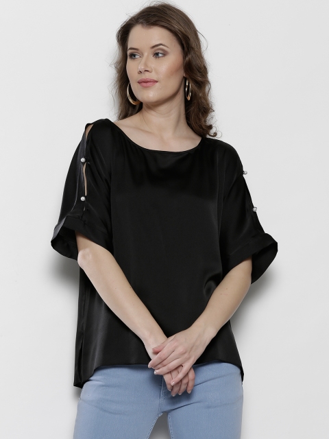 

DOROTHY PERKINS Women Black Solid Styled Back Top