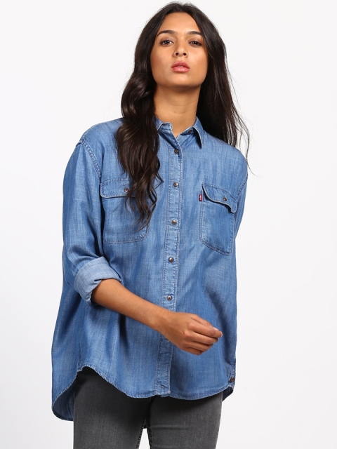 

Levis Women Blue Boxy Faded Casual Shirt