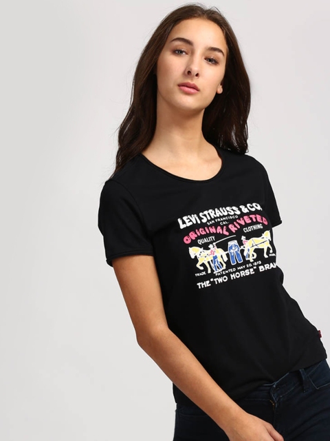 

Levis Women Black Printed Round Neck T-shirt
