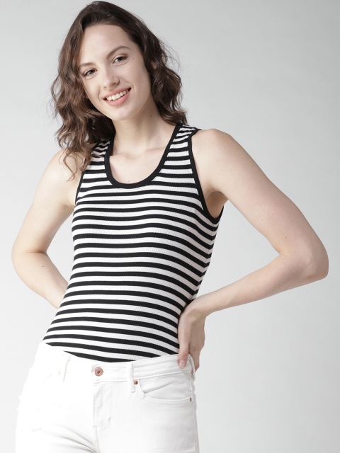 

Levis Women Black & White Striped Tank Top