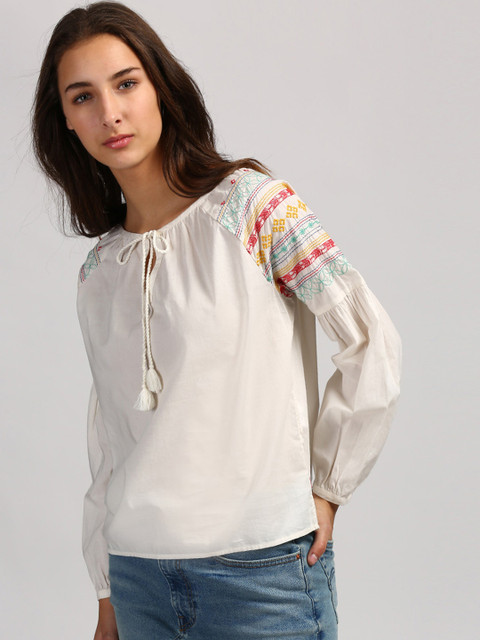 

Levis Women White Solid Pure Cotton Top