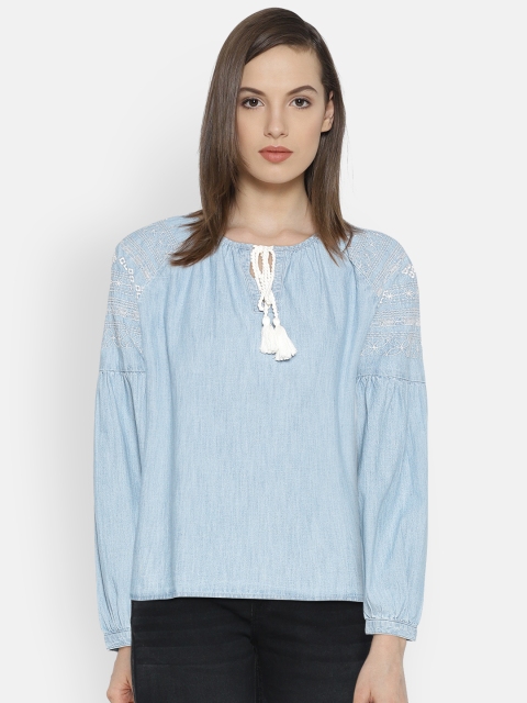 

Levis Women Blue Solid Chambray Pure Cotton Top
