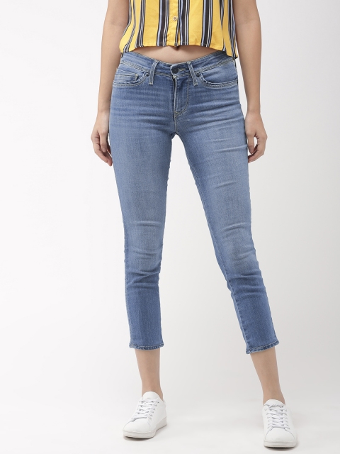 

Levis Women Blue 711 Skinny Fit Mid-Rise Clean Look Stretchable Cropped Jeans