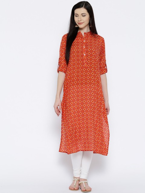 

Jashn Women Red & Orange Printed Straight Kurta