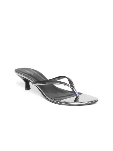 

Rocia Women Black & Gunmetal-Toned Solid Sandals