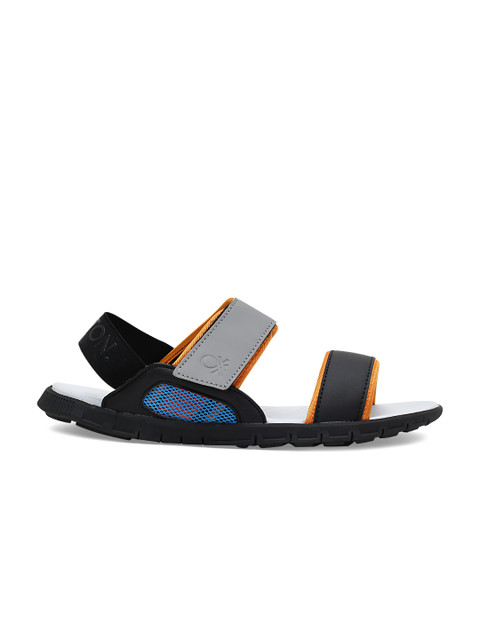 

United Colors of Benetton Men Grey & Black Sports Sandals
