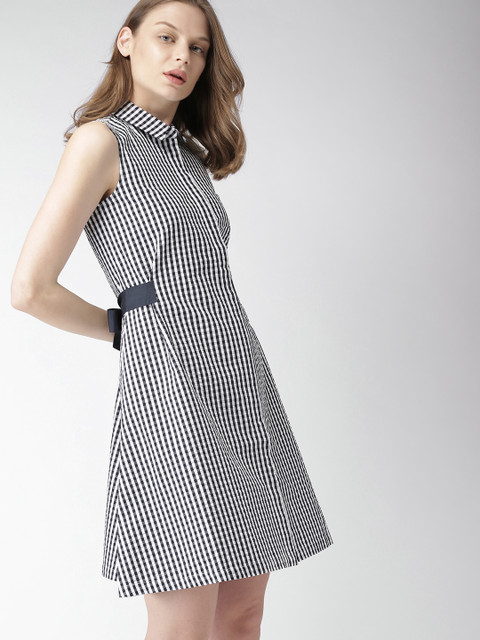 

Tommy Hilfiger Women Navy Blue & White Striped Shirt Dress