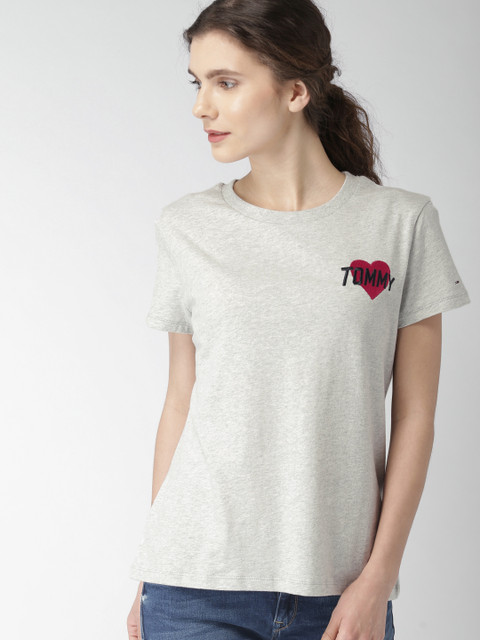 

Tommy Hilfiger Women Grey Melange Solid Round Neck T-shirt