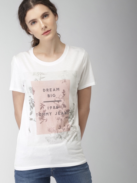 

Tommy Hilfiger Women White Printed Round Neck T-shirt