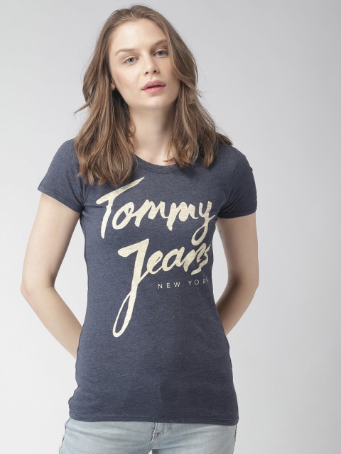 

Tommy Hilfiger Women Blue Printed Slim Fit T-shirt