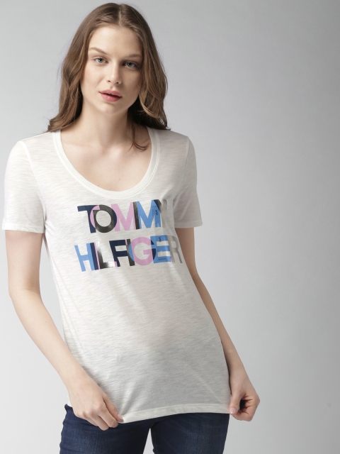 

Tommy Hilfiger Women White Printed Relaxed Fit Round Neck T-shirt