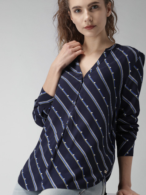 

Tommy Hilfiger Women Navy Striped Top, Navy blue
