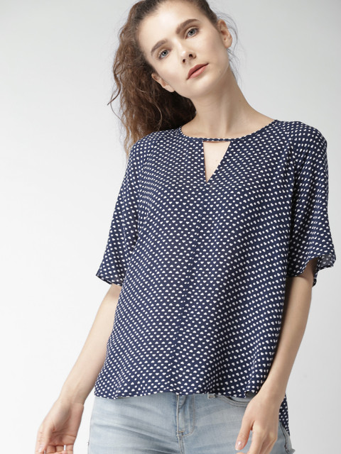 

Tommy Hilfiger Women Blue Printed Top, Navy blue