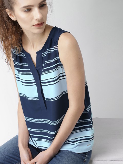 

Tommy Hilfiger Women Blue Striped A-Line Top
