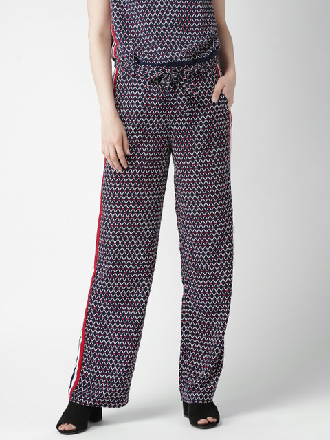 

Tommy Hilfiger Women Navy Blue & Red Printed Regular Trousers