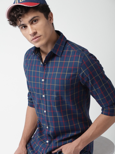 

Harvard Men Navy Blue & Red Slim Fit Checked Casual Shirt