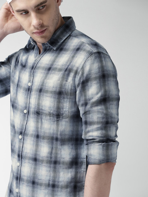 

Harvard Men Blue & Off-White Slim Fit Checked Casual Shirt