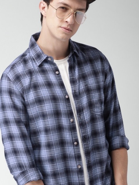 

Harvard Men Blue Slim Fit Checked Casual Shirt