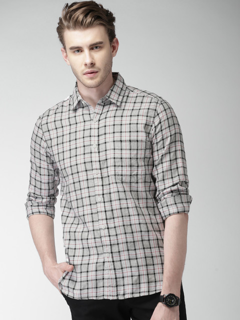 

Harvard Men Grey & Off-White Slim Fit Checked Casual Shirt