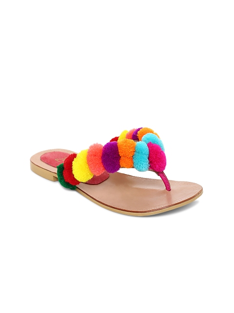 

Zebba Women Multicoloured Open Toe Flats with Pom-Pom Detail, Multi