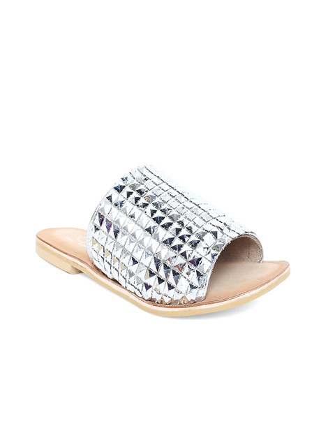 

Zebba Women Silver-Toned Embellished Open Toe Flats