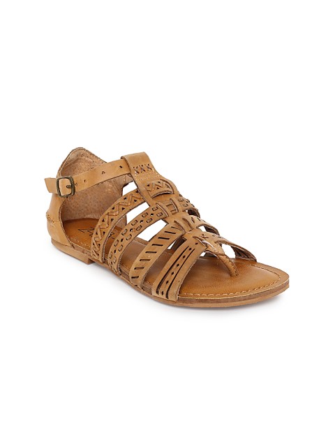 

Zebba Women Brown Solid Leather Open Toe Flats