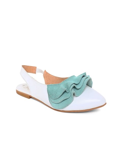 

Zebba Women White & Green Colourblocked Leather Flats