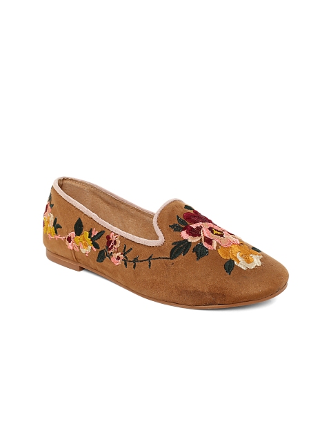 

Zebba Women Brown Embroidered Slip-Ons
