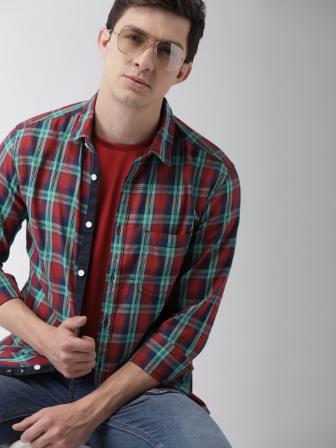 

Harvard Men Red & Blue Slim Fit Checked Casual Shirt