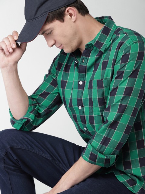 

Harvard Men Green & Navy Blue Checked Slim Fit Casual Shirt