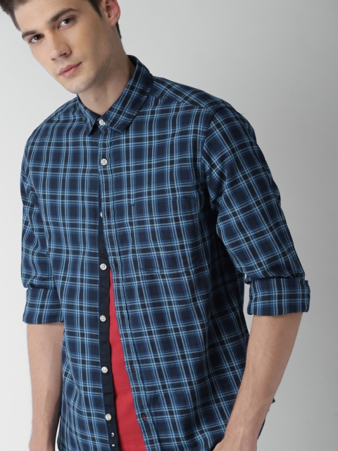 

Harvard Men Blue Slim Fit Checked Casual Shirt