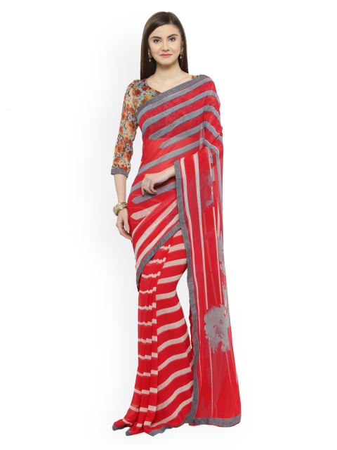 

Shaily Red & Grey Pure Georgette Printed Saree