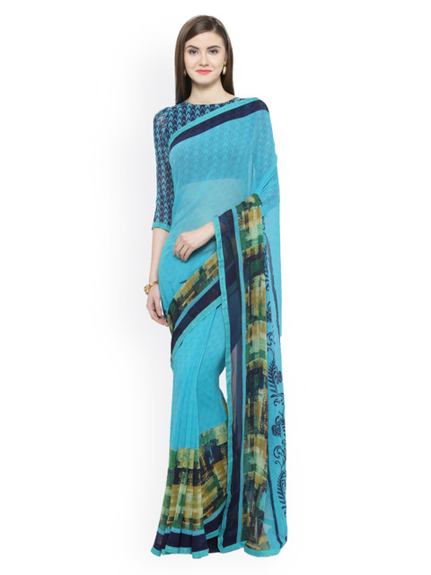 

Shaily Blue & Green Pure Georgette Printed Saree