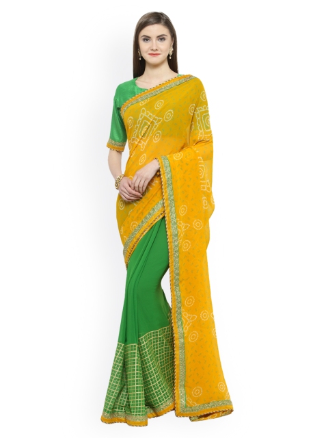 

Shaily Yellow & Green Pure Georgette Printed Saree