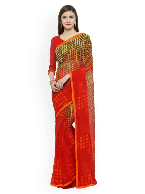 

Shaily Mustard & Red Pure Georgette Printed Saree