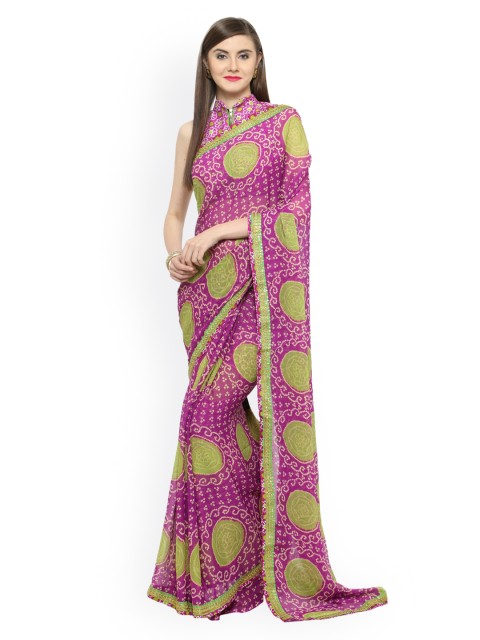 

Shaily Purple & Green Pure Chiffon Printed Saree