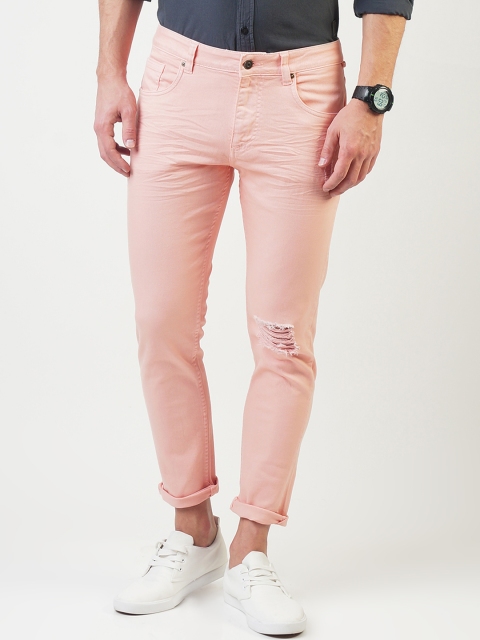 

Blue Saint Men Peach-Coloured Slim Fit Mid-Rise Mildly Distressed Jeans