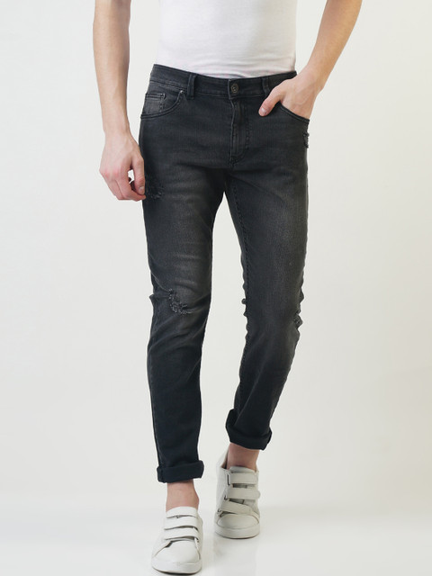

Blue Saint Men Charcoal Slim Fit Mid-Rise Low Distress Jeans