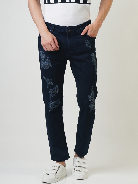 

Blue Saint Men Navy Blue Slim Fit Mid-Rise Highly Distressed Jeans