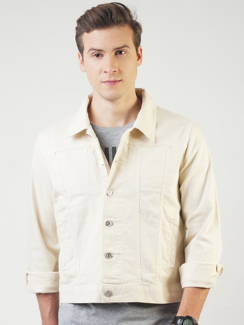 

Blue Saint Men Beige Solid Denim Jacket